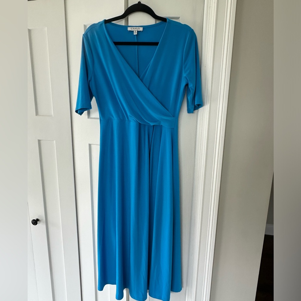 Chaus faux wrap jewel blue midi dress size M
